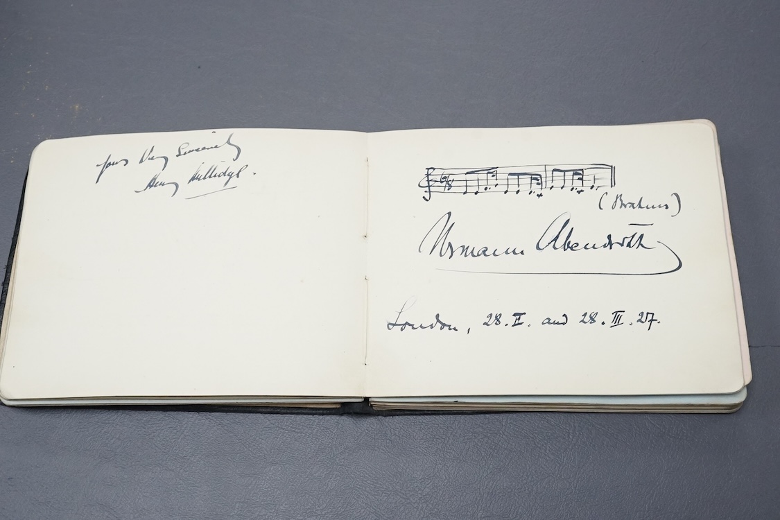 A mid 1920s autograph album containing signatures from the world of classical music, collected by Joan Wynn Reeves, daughter of the violinist and conductor Herbert Wynn Reeves, including a hand written letter from Sir Ed